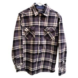 Jacks MFG Heritage Flannel Shirt Men’s Medium Gray Black Plaid Long Sleeve Heavy